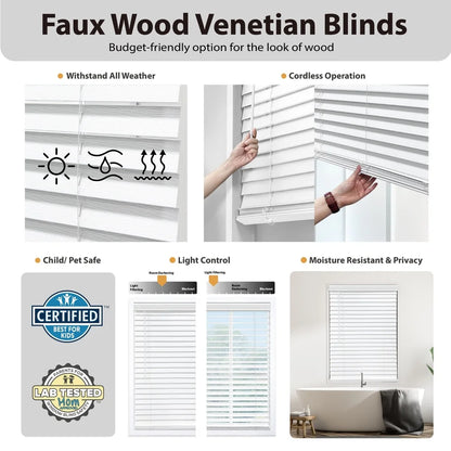 Cordless 2 Inch Faux Wood Blinds