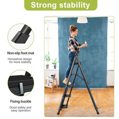 Heavy-Duty Folding Stool with Handrail