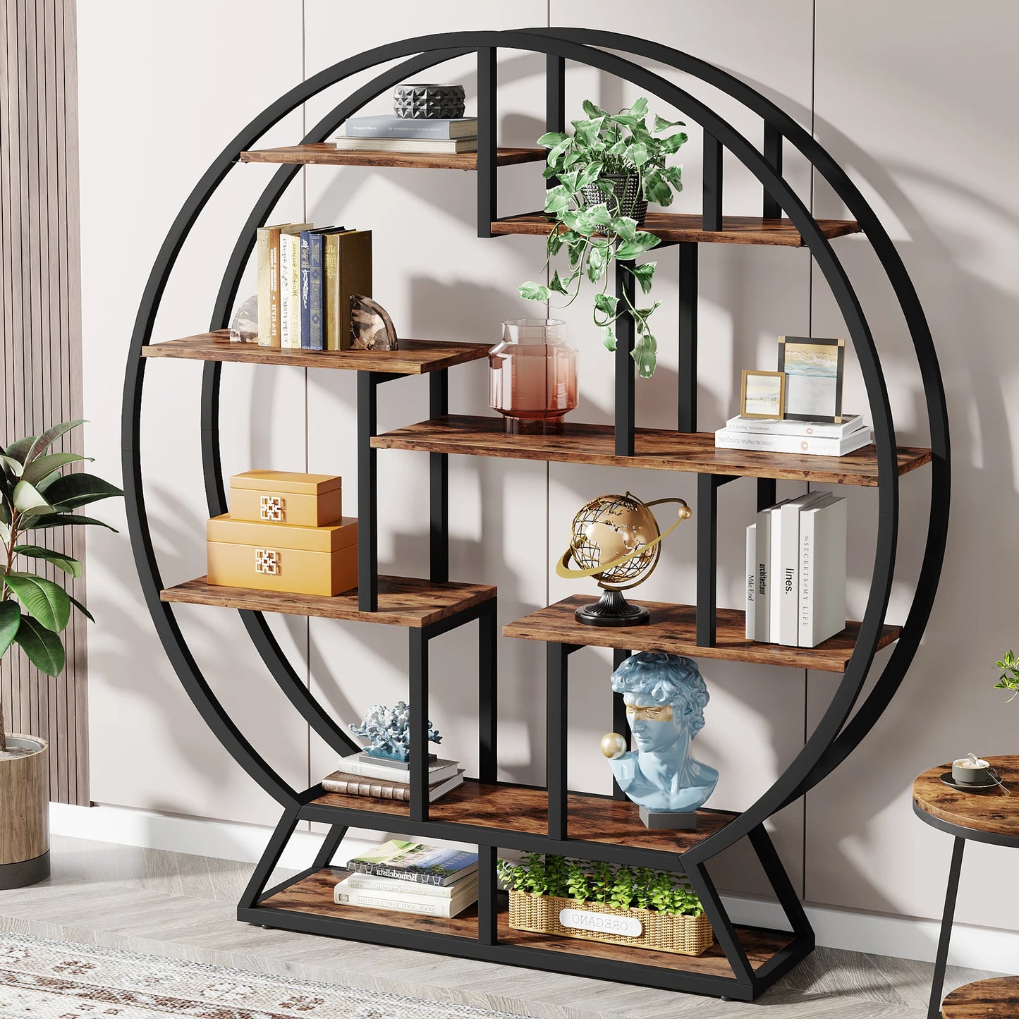Round Bookshelves with Staggered Shelves