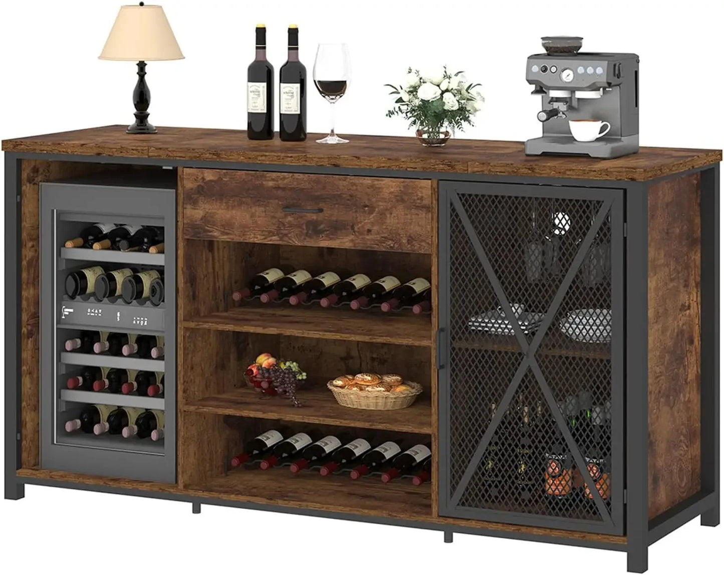 Farmhouse wood metal wine cabinet