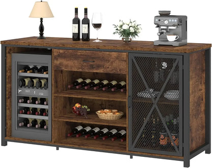 Farmhouse wood metal wine cabinet