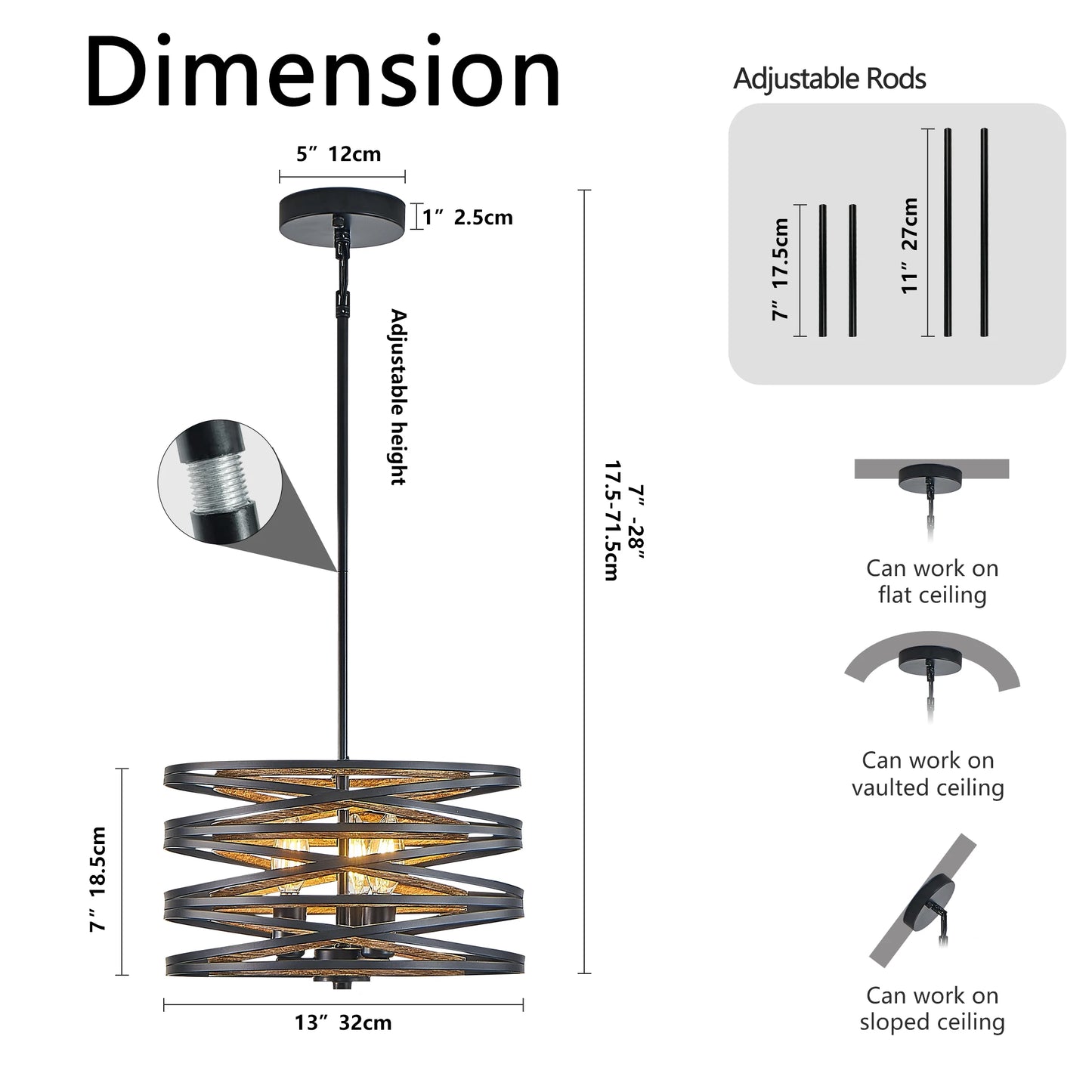 13" Rustic Industrial Pendant Light,3-Light