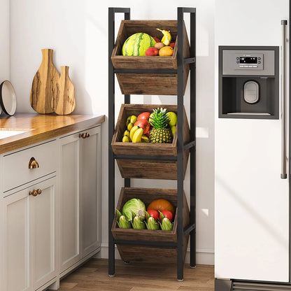 3-Tier Wooden Basket Stand