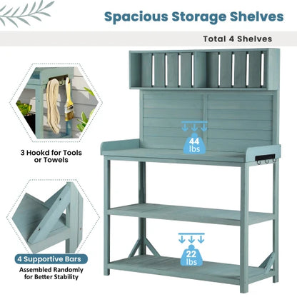 Large Wooden Farmhouse Rustic Potting Bench