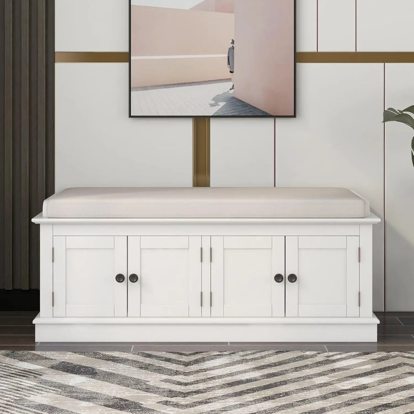 Rustic Storage Bench with 4 Doors