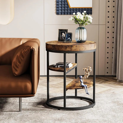 Round End Table with 3 Storage Shelves