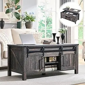Farmhouse Lift Top Coffee Table with Sliding Door