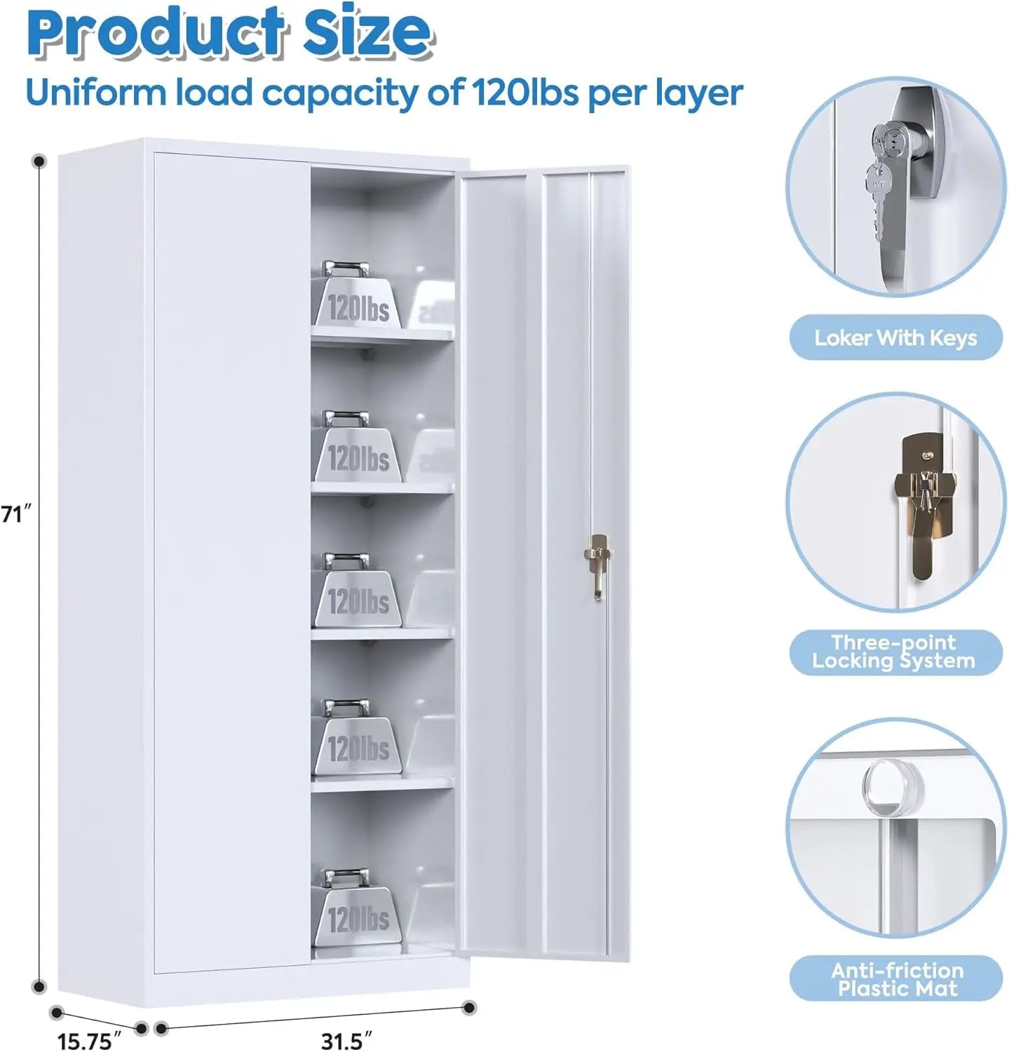 Metal Garage Storage Cabinet, 71” H