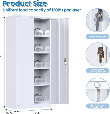 Metal Garage Storage Cabinet, 71” H