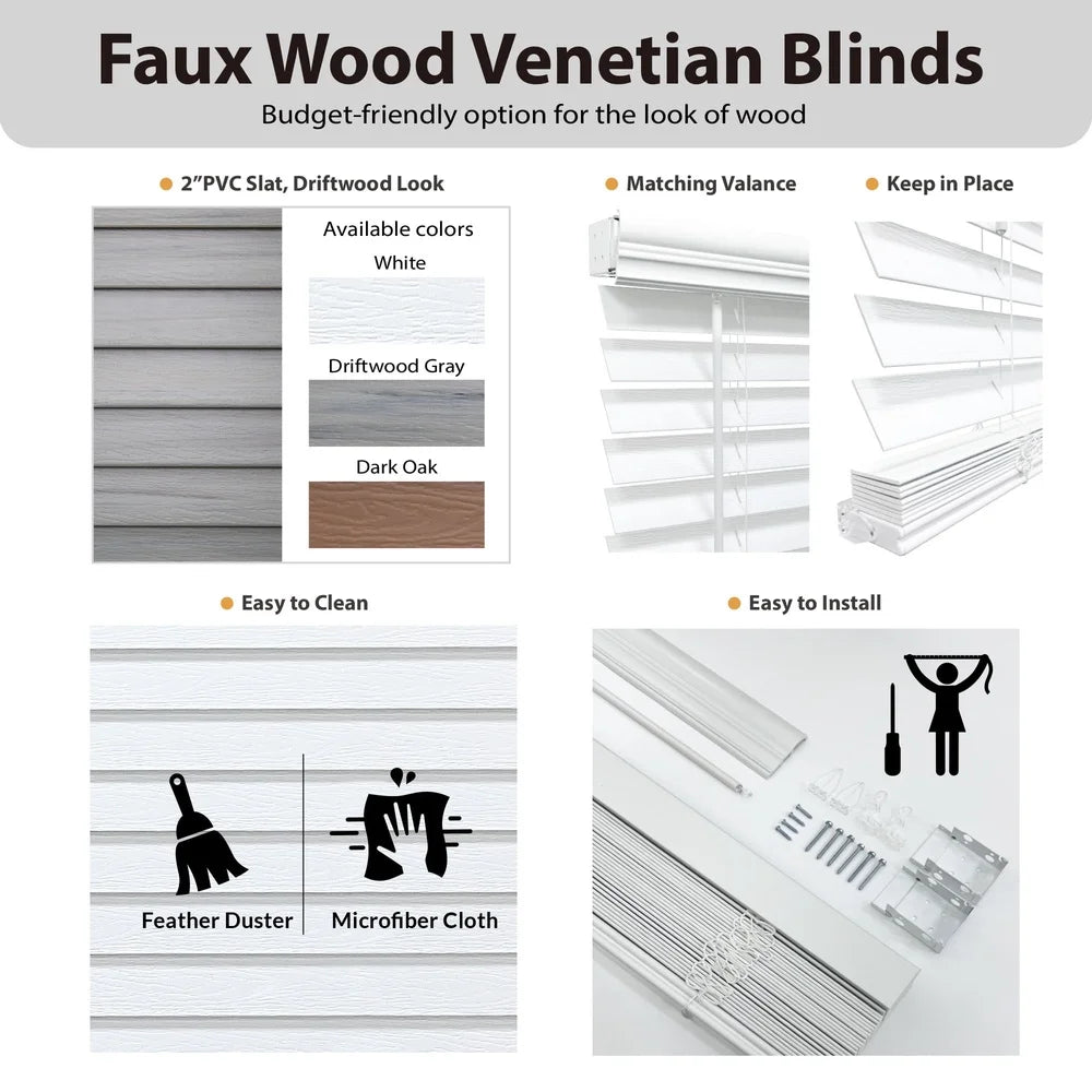 Cordless 2 Inch Faux Wood Blinds