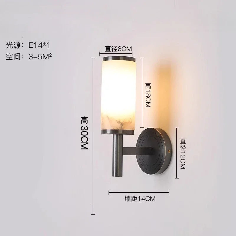 Post-modern Nordic Simple Marble Wall Lamp Living Room Background Wall Bedroom Bedside Column Study All Copper Decorative Lamps