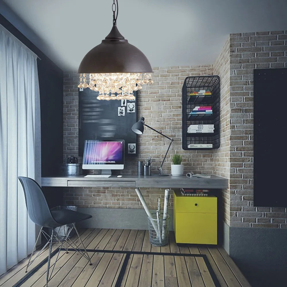 Rustic Industrial Crystal Pendant Light