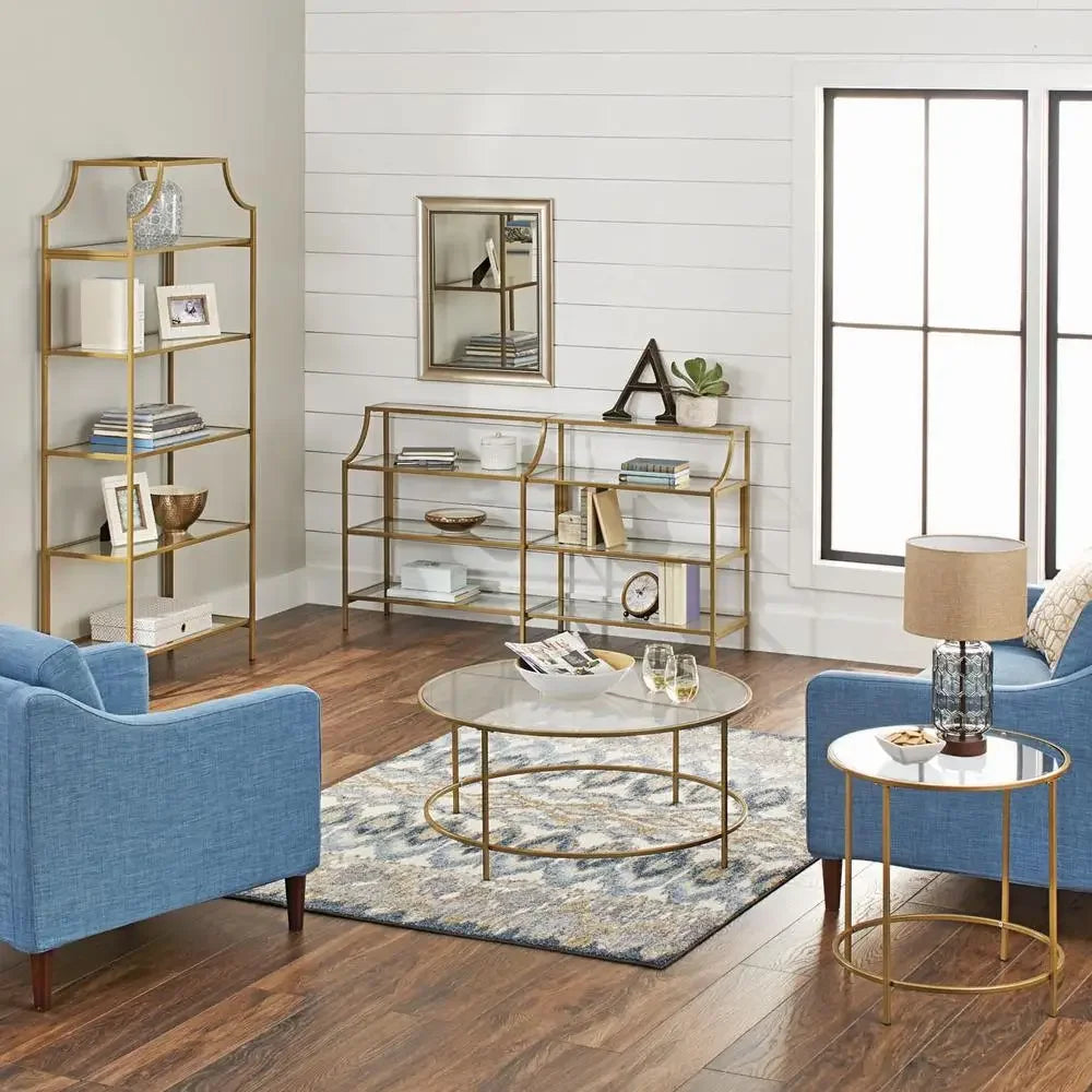 Nola 5 Shelf Gold Glass Bookcase