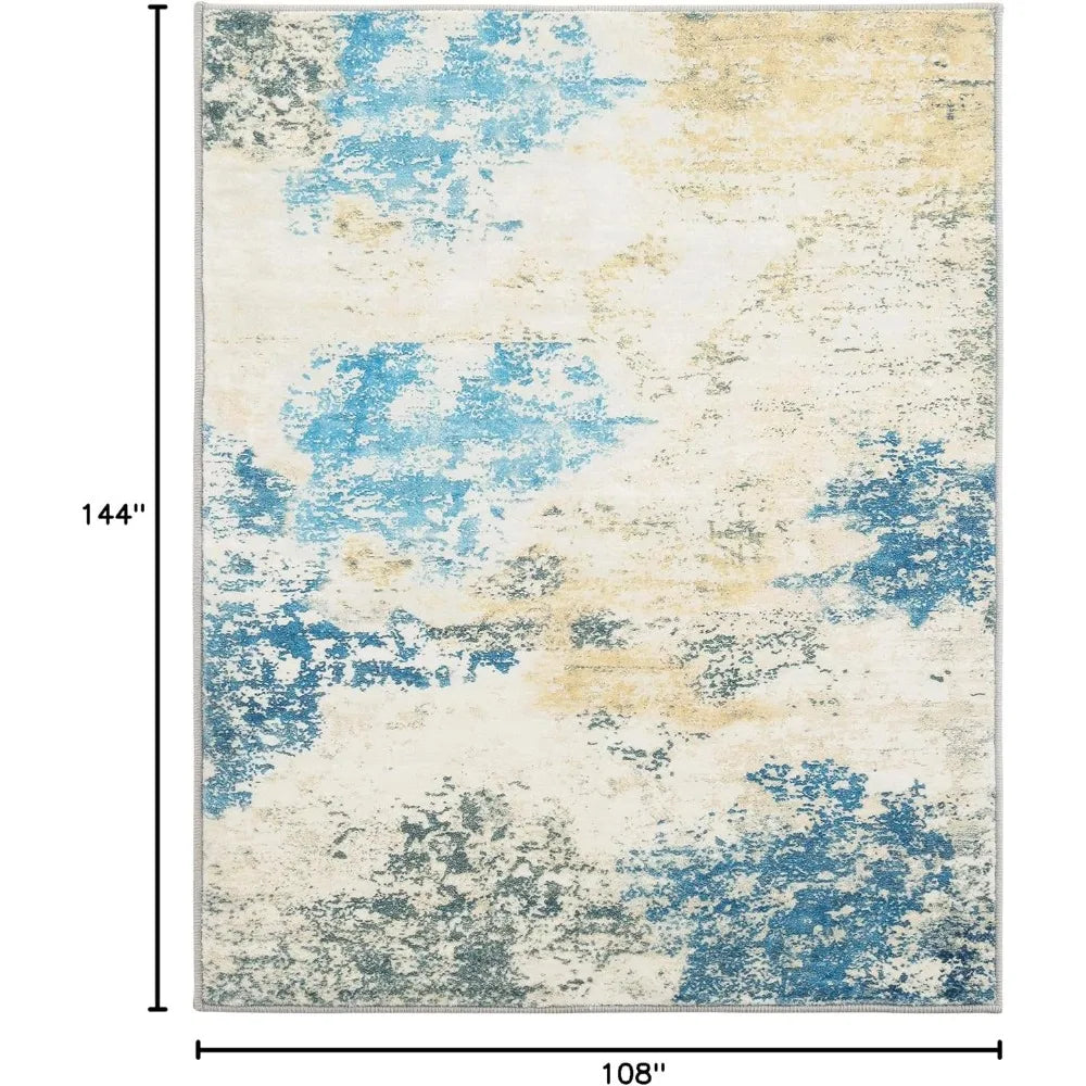 Blue Modern Abstract Low Pile Large Carpet