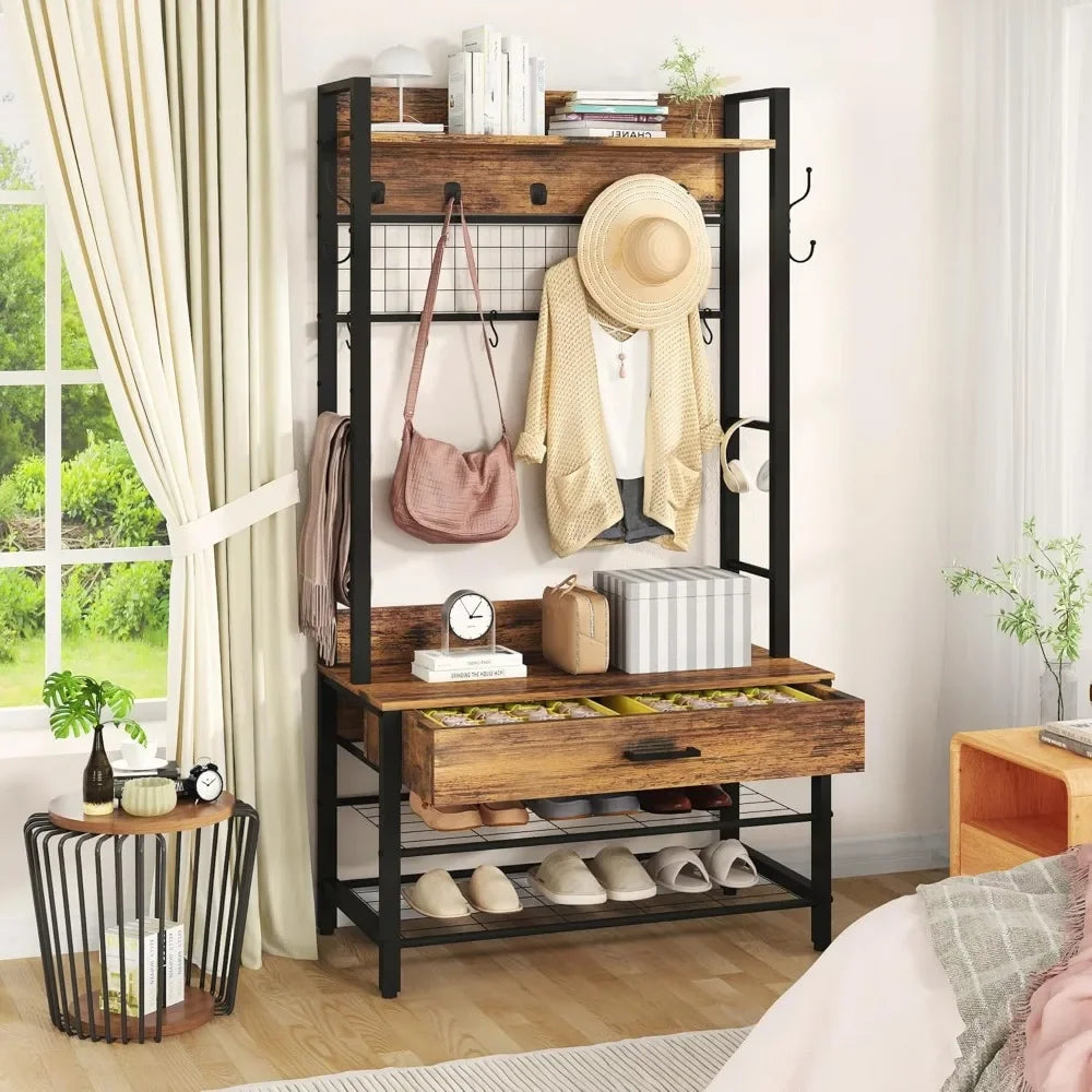 Entryway Coat Rack with Drawer