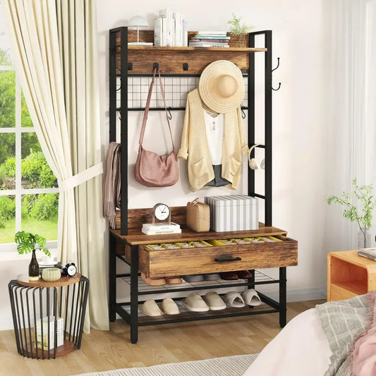 Entryway Coat Rack with Drawer
