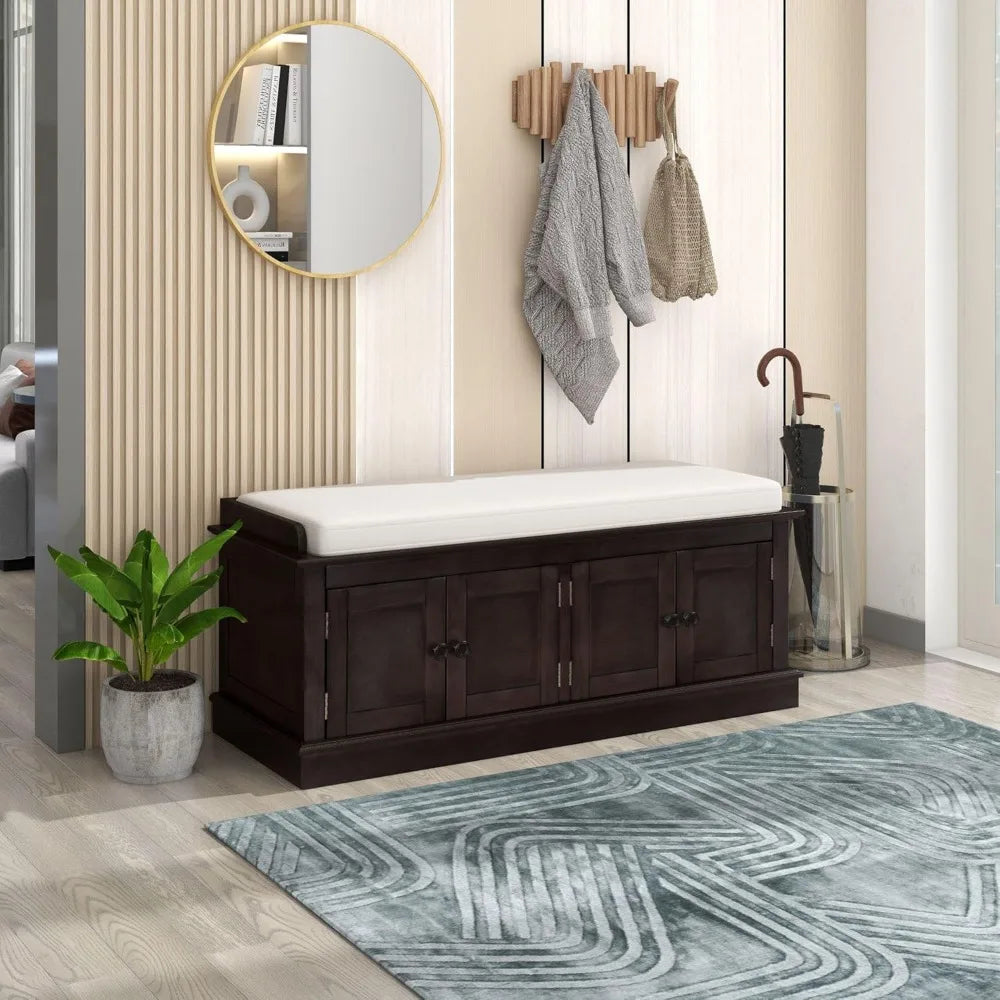 Rustic Storage Bench with 4 Doors