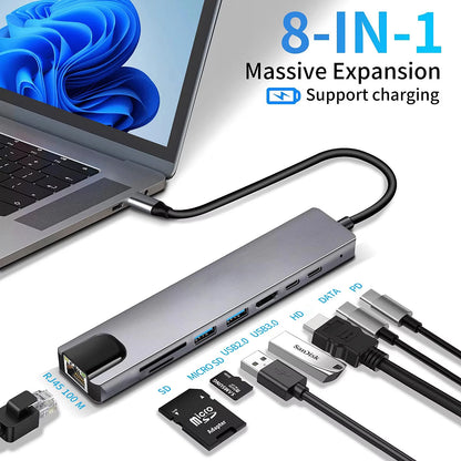 8 in 1 USB C Hub Type C to 4K HDTV Adapter