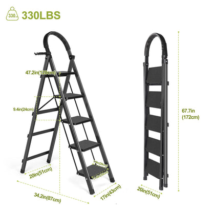 Heavy-Duty Folding Stool with Handrail
