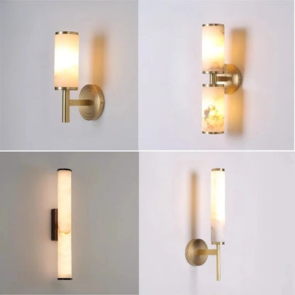 Post-modern Nordic Simple Marble Wall Lamp Living Room Background Wall Bedroom Bedside Column Study All Copper Decorative Lamps
