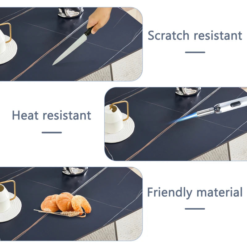 Black Marble-Patterned Slab Dining Table