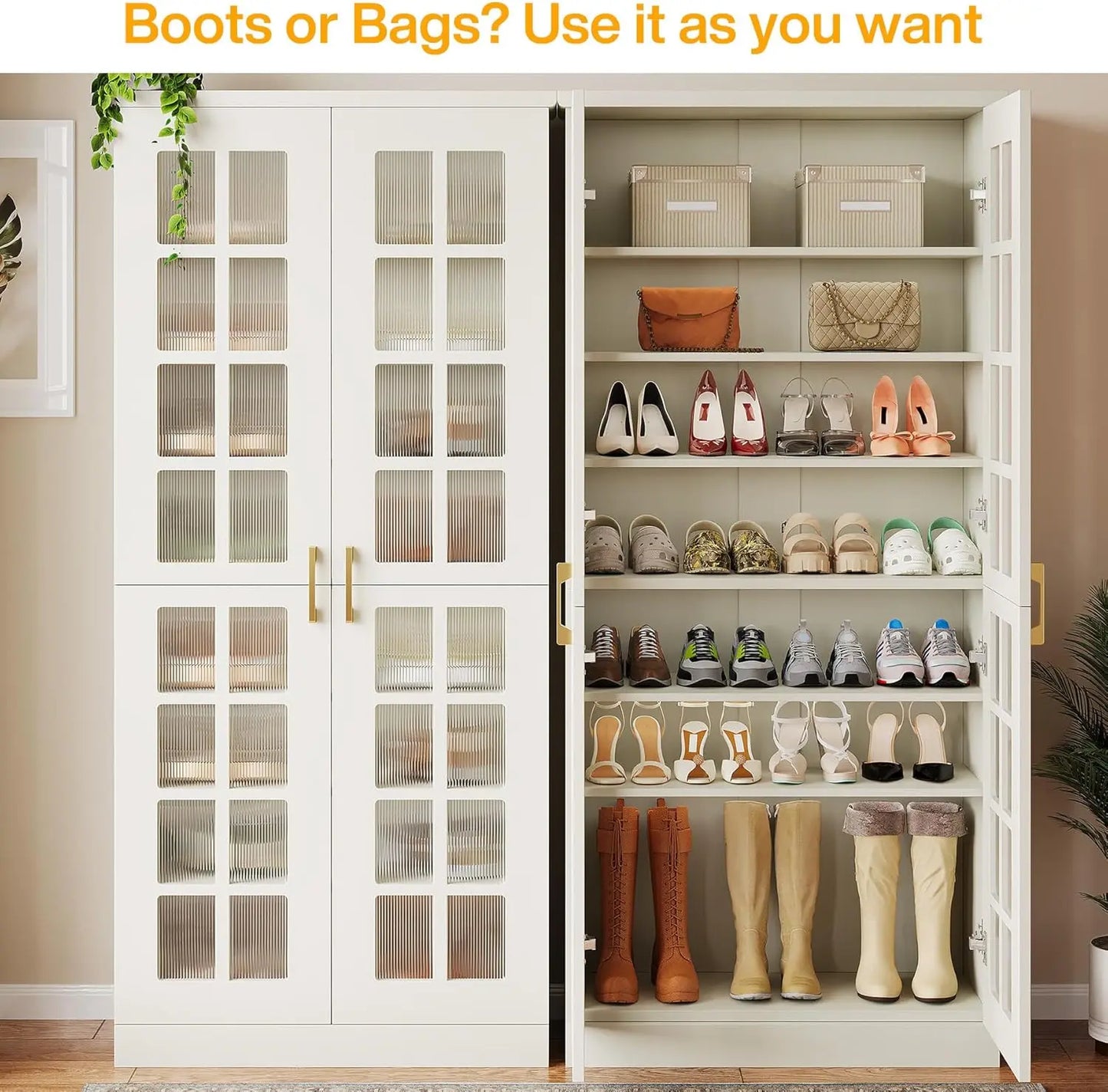 71" Modern White & Gold Cabinet