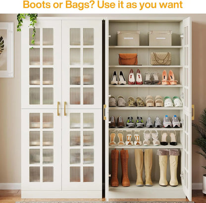 71" Modern White & Gold Cabinet