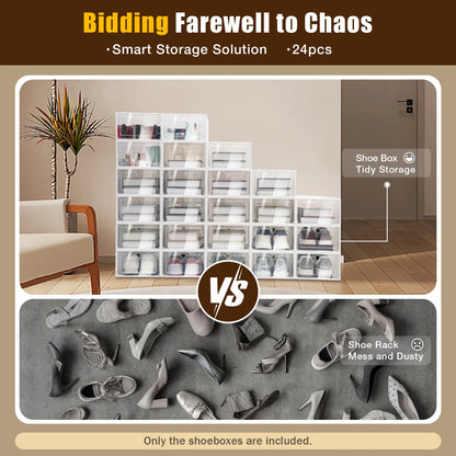 24-Pack Transparent Shoe Box Thickened Foldable Dustproof Shoes Organizer Stackable Shoe Cabinet for Small Spaces Storage
24-Pack Transparent Shoe Box Organizer