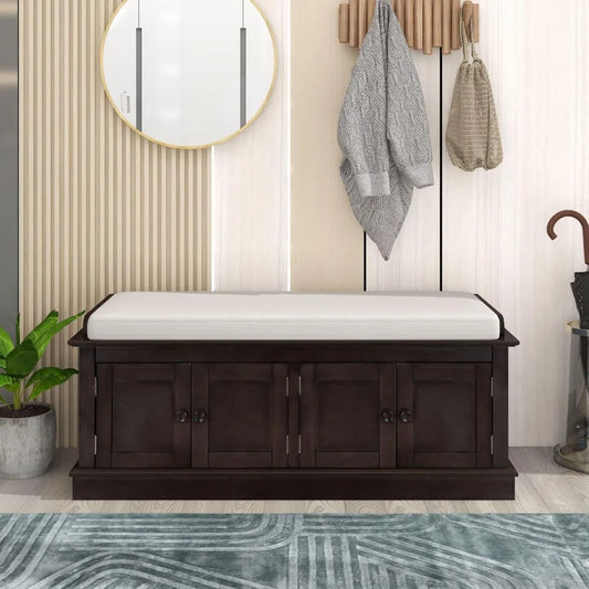 Rustic Storage Bench with 4 Doors