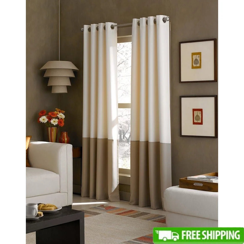 Lined Grommet Curtain Panel Color Blocked