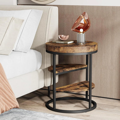 Round End Table with 3 Storage Shelves