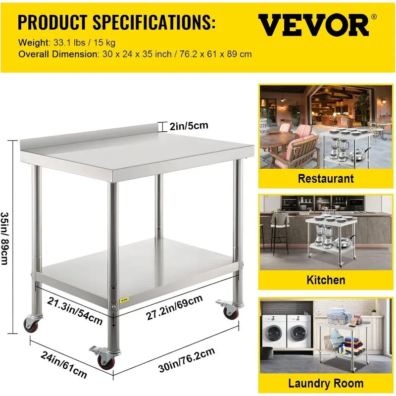 Stainless Steel Prep Table, 30 x 24 x 35