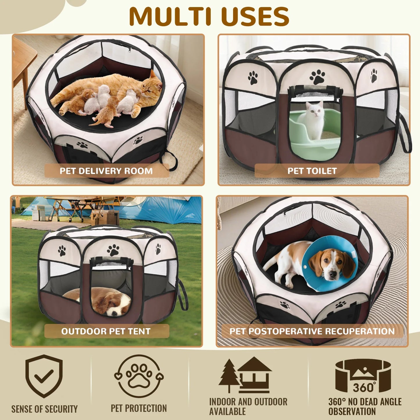 Foldable Pet Playpen for Dogs & Cats