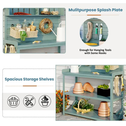 Large Wooden Farmhouse Rustic Potting Bench