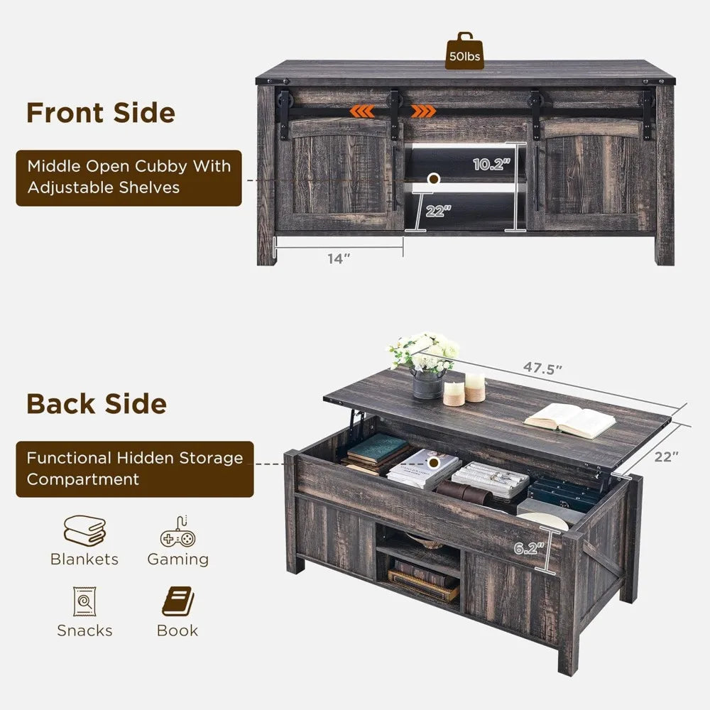 Farmhouse Lift Top Coffee Table with Sliding Door