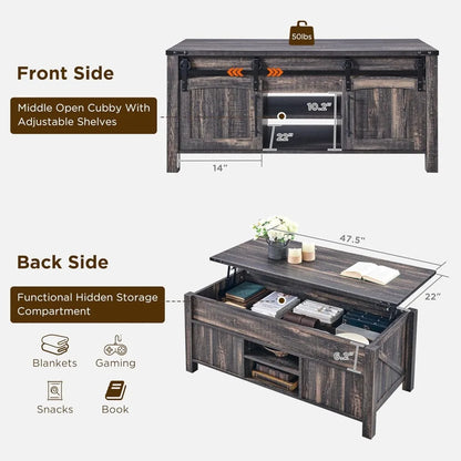 Farmhouse Lift Top Coffee Table with Sliding Door