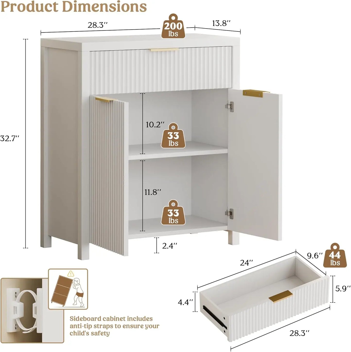 Fluted Storage Cabinet With Drawers