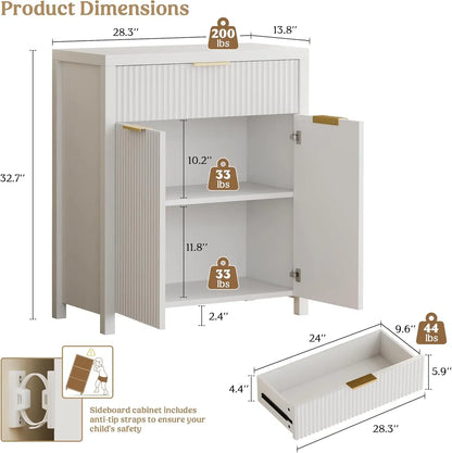 Fluted Storage Cabinet With Drawers