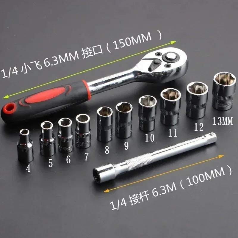 1/4" Ratchet Socket Wrench Set Drive Sockets