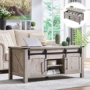Farmhouse Lift Top Coffee Table with Sliding Door