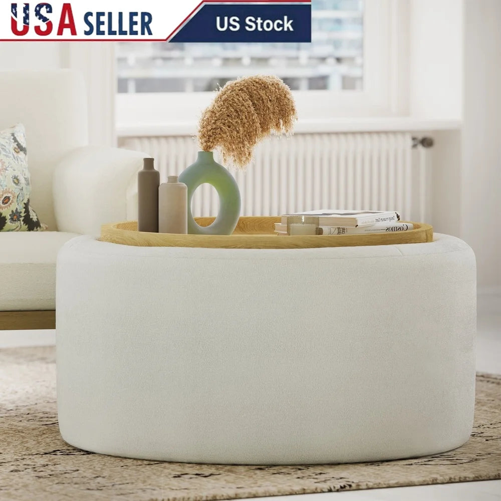 Stylish Round Coffee Table with Hidden Storage