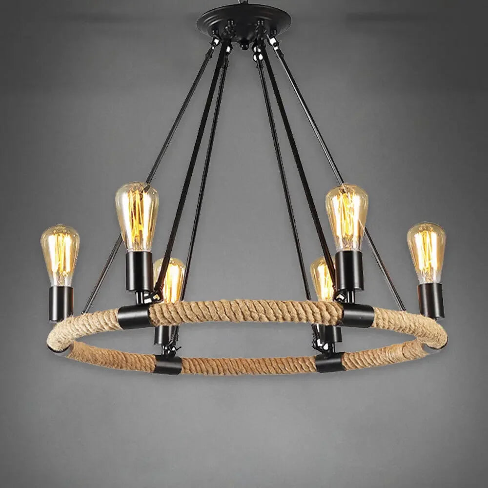 Rustic Industrial Hemp Rope Chandelier