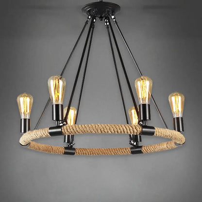 Rustic Industrial Hemp Rope Chandelier