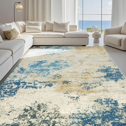Blue Modern Abstract Low Pile Large Carpet