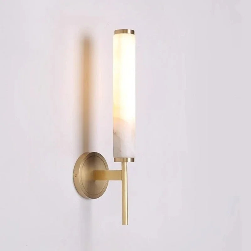 Post-modern Nordic Simple Marble Wall Lamp Living Room Background Wall Bedroom Bedside Column Study All Copper Decorative Lamps
