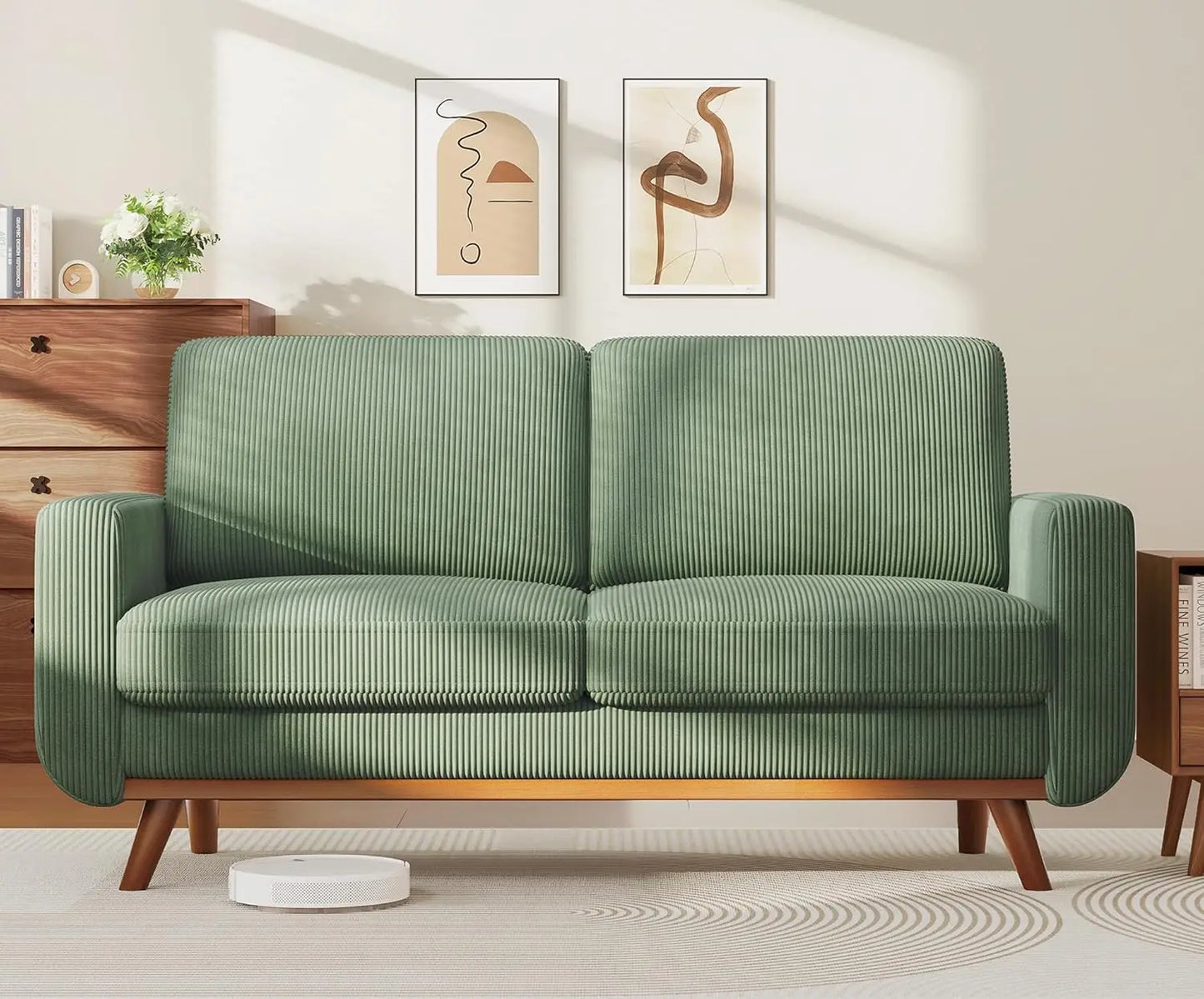 68" Loveseat Sofa - Green, Comfy Corduroy