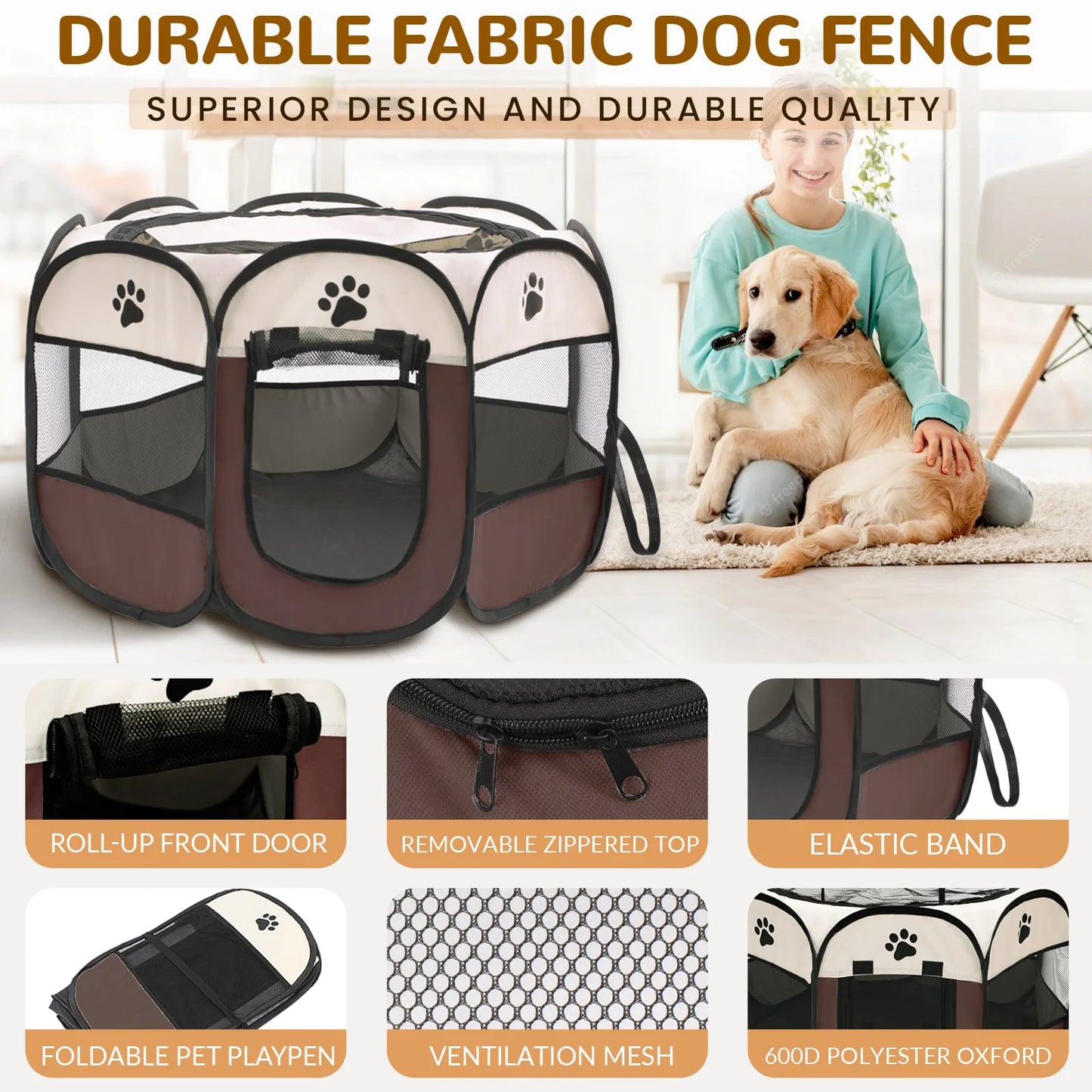 Foldable Pet Playpen for Dogs & Cats