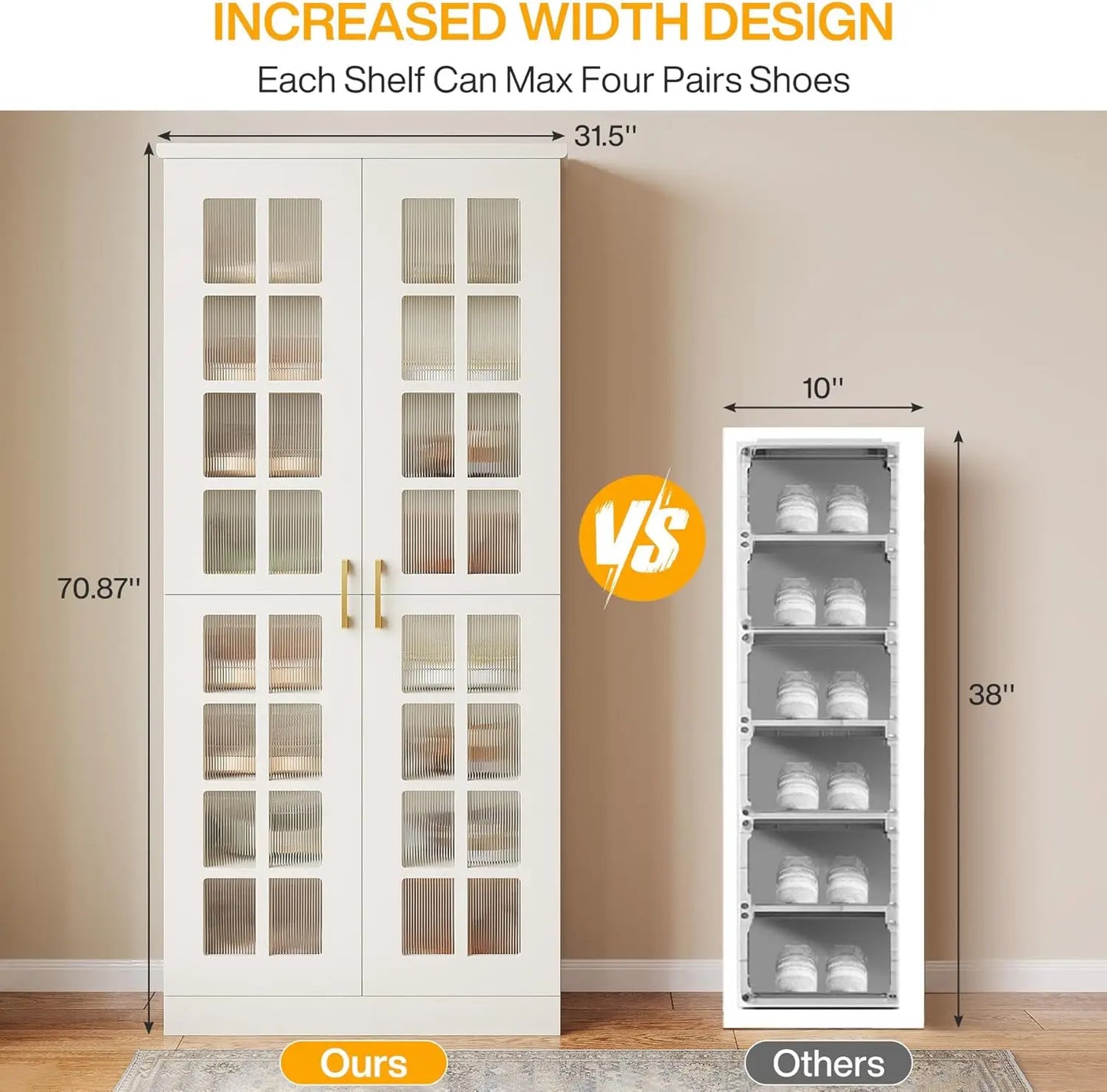 71" Modern White & Gold Cabinet