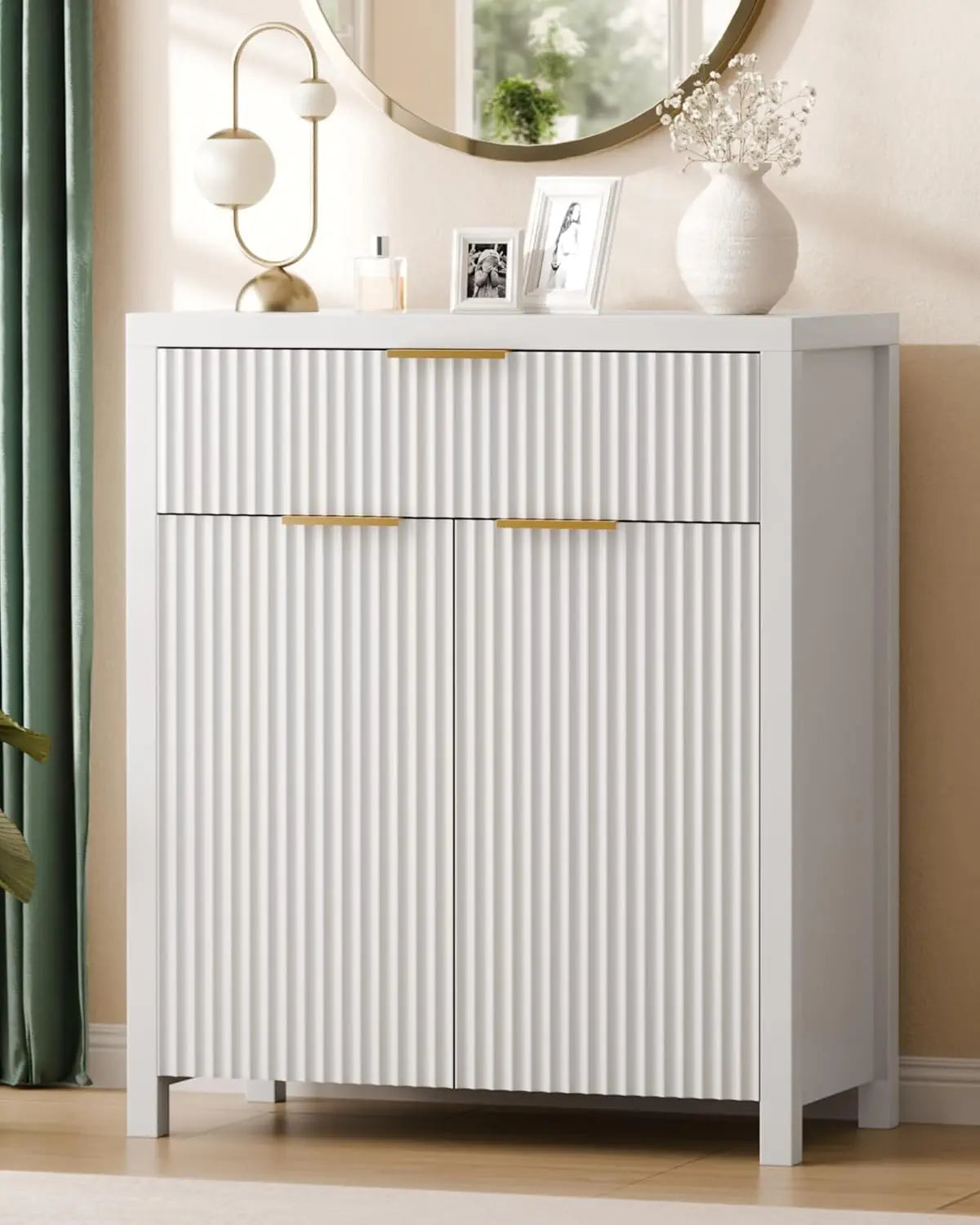 Fluted Storage Cabinet With Drawers