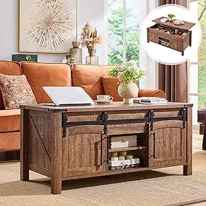 Farmhouse Lift Top Coffee Table with Sliding Door